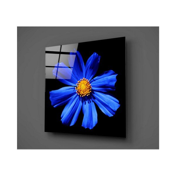 Čierno-modrý sklenený obraz Insigne Flowerina, 30 × 30 cm