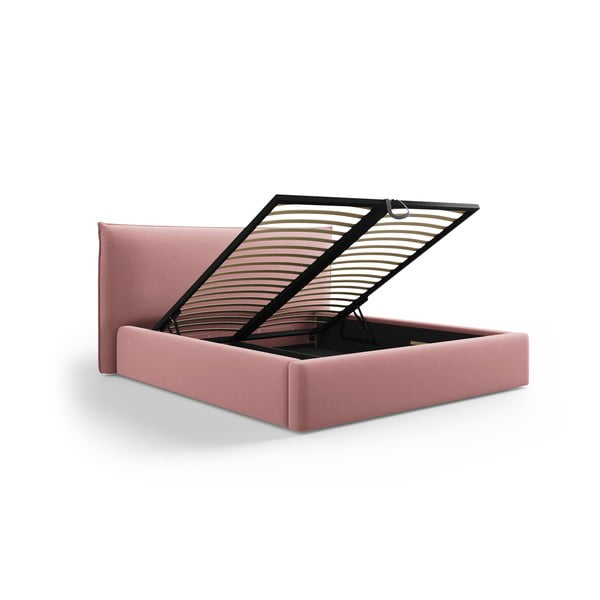 Ružová čalúnená dvojlôžková posteľ s úložným priestorom a roštom 160x200 cm Elio – Milo Casa-image-2
