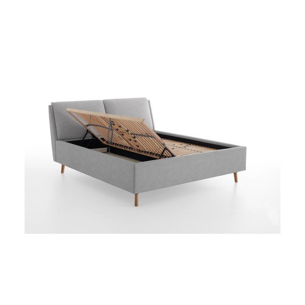 Svetlosivá čalúnená dvojlôžková posteľ s úložným priestorom s roštom 160x200 cm Valetta – Meise Möbel-image-2
