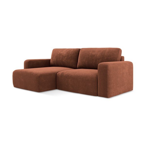 Ženilková rozkladacia/s úložným priestorom rohová pohovka v terakotovej farbe (ľavý roh/s leňoškou) Kona – Makamii-image-2