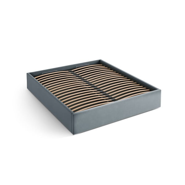 Svetlomodrá čalúnená dvojlôžková posteľ s úložným priestorom/bez čela s roštom 140x200 cm Susan – Micadoni 