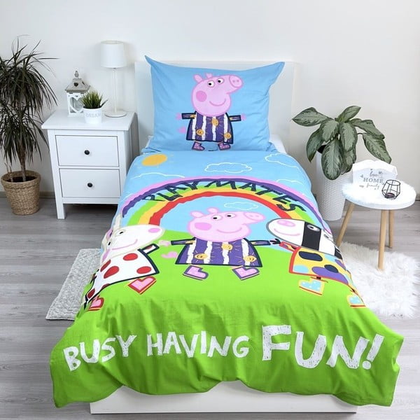 Bavlnené detské obliečky so svietiacim efektom na jednolôžko 140x200 cm Peppa Pig – Jerry Fabrics-image-1