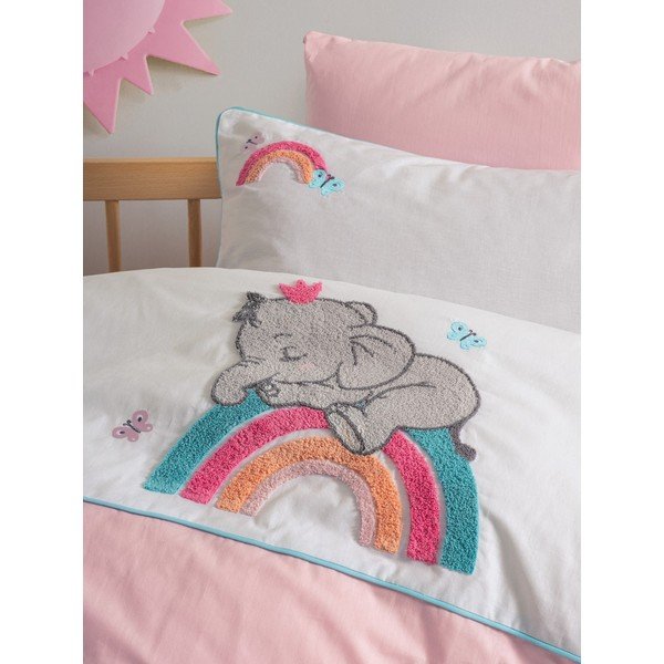 Biele/ružové bavlnené detské obliečky do postieľky s plachtou/4-dielne 100x150 cm Lucky – Mijolnir-image-2