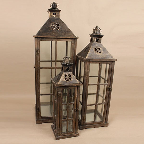 Sada 3 drevených lampášov Dakls Vintage Black