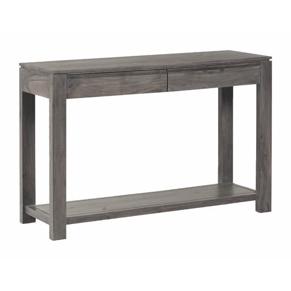 Konzolový stolík z masívneho sivo moreného akáciového dreva s 2 zásuvkami Zara Simple