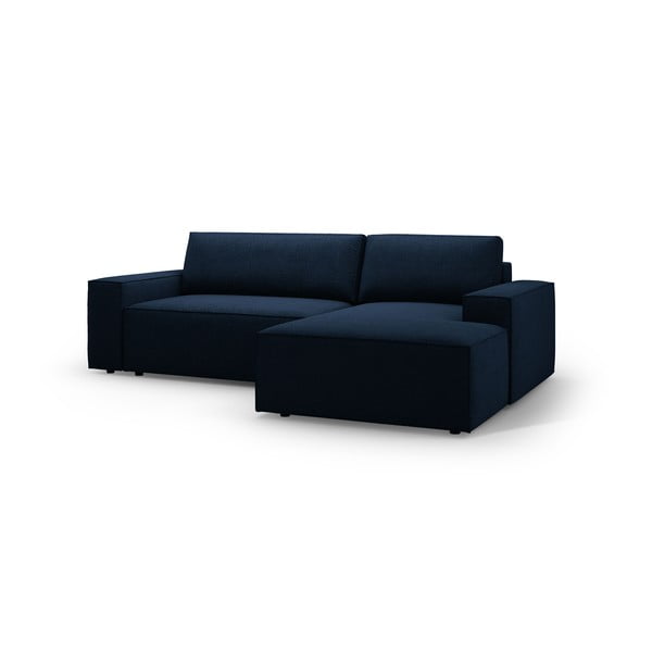 Tmavomodrá rozkladacia rohová pohovka z textílie bouclé (pravý roh) Jodie – Micadoni Home-image-2