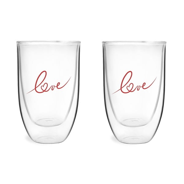 Sada 2 pohárov z dvojstenného skla s potlačou Love Vialli Design, 350 ml