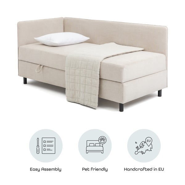 Béžová čalúnená jednolôžková posteľ s úložným priestorom s matracom 120x200 cm Avela – Bonami Selection-image-4