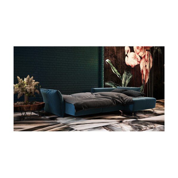 Tmavomodrá zamatová rozkladacia variabilný rohová pohovka Devichy Hermes-image-4