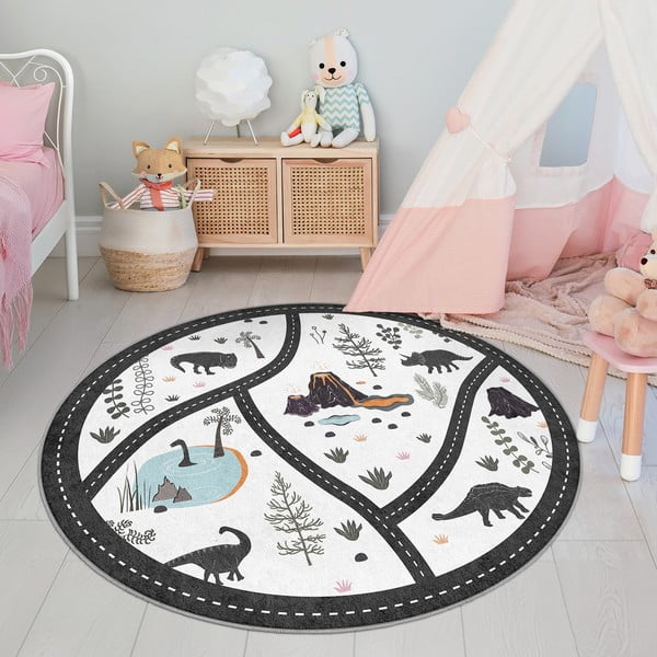 Čierno-biely prateľný detský hrací koberec ø120 cm Dino Park – Mila Home-image-4
