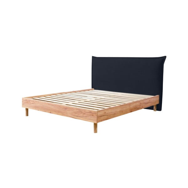 Tmavomodrá/prírodná dvojlôžková posteľ s roštom 180x200 cm Charlie – Bobochic Paris
