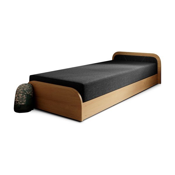 Okrovožltá/tmavosivá čalúnená/z drevotriesky jednolôžková posteľ s úložným priestorom s matracom 80x190 cm Parys – ELTAP