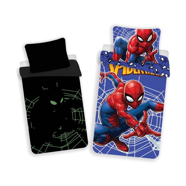 Červeno-modré bavlnené detské obliečky so svietiacim efektom na jednolôžko 140x200 cm Spider-man – Jerry Fabrics