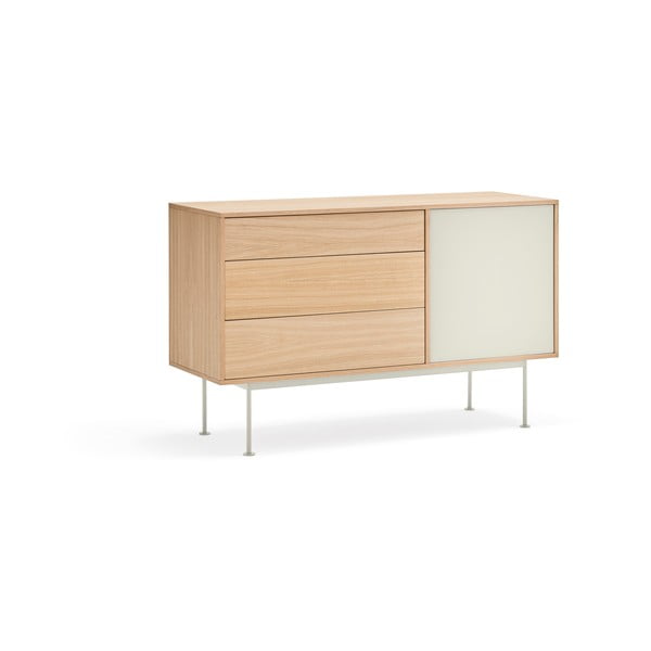 Krémovobiela komoda v dubovom dekore Teulat Yoko, šírka 128 cm-image-2