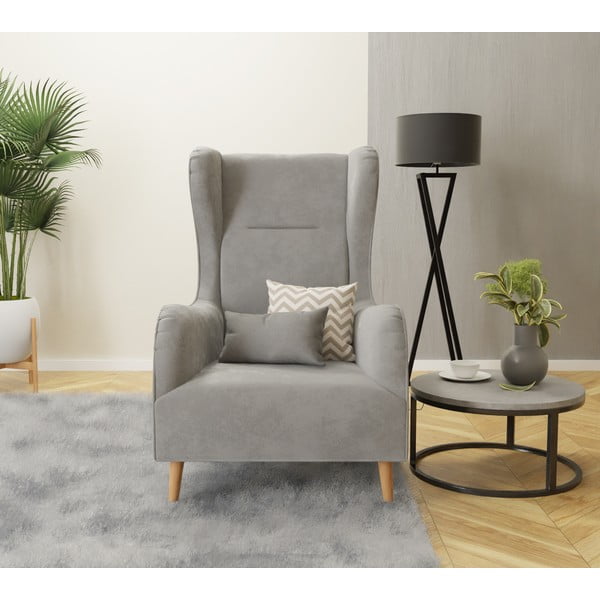 Svetlosivé zamatové kreslo ušiak Carole – Ropez-image-4