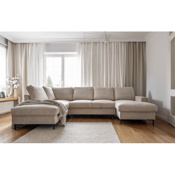 Béžová menčestrová rozkladacia rohová pohovka (ľavý roh) Lofty Lilly – Miuform-image-1