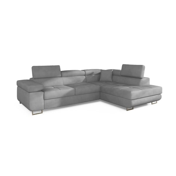 Svetlosivá zamatová rozkladacia/s úložným priestorom rohová pohovka (pravý roh/do L) Anton – ELTAP-image-2