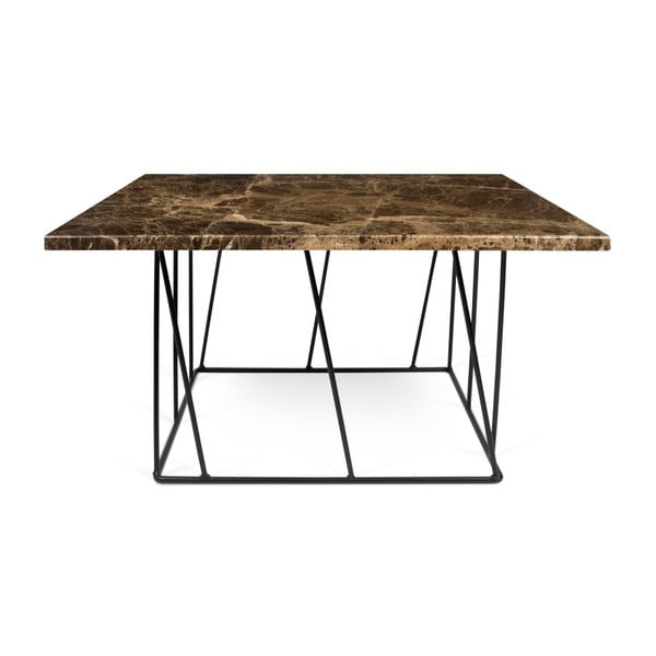 Hnedý mramorový konferenčný stolík s čiernymi nohami TemaHome Heli×, 75 cm