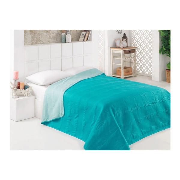 Tyrkysový obojstranný pléd na posteľ z mikrovlákna, 160 × 220 cm