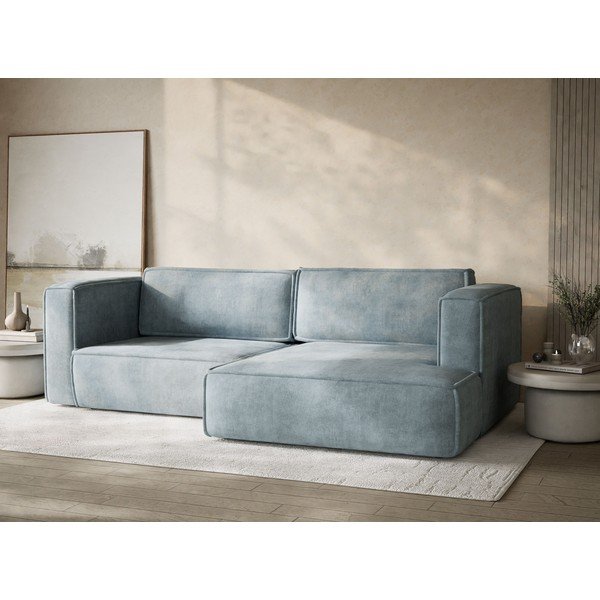 Svetlomodrá ženilková rozkladacia/s úložným priestorom rohová pohovka (pravý roh/s leňoškou) Velto – Maison de Rêve-image-4