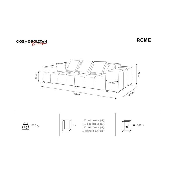 Modrá pohovka 320 cm Rome - Cosmopolitan Design-image-4