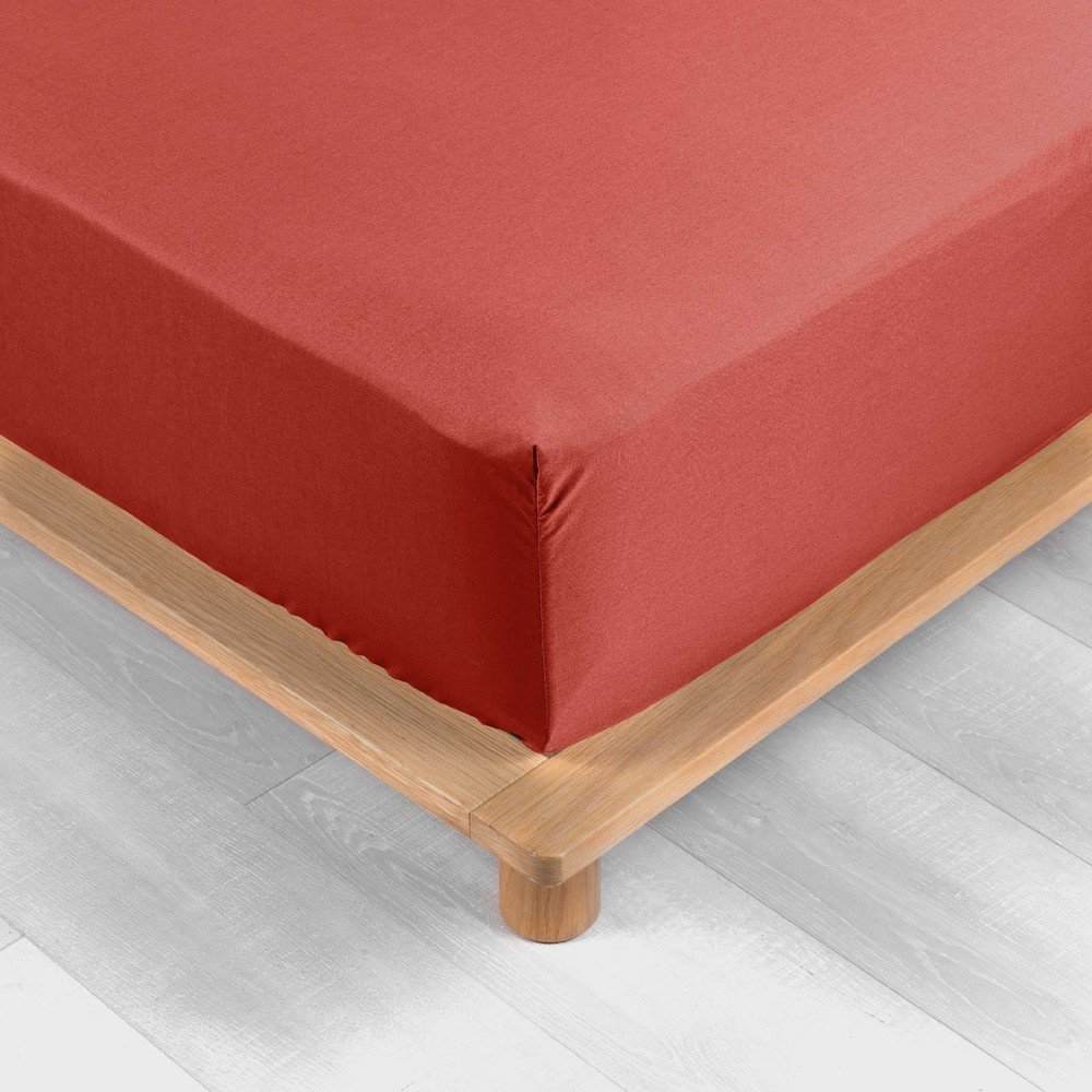 E-shop Napínacia plachta z bavlneného perkálu v tehlovej farbe 140x190 cm Percaline – douceur d'intérieur