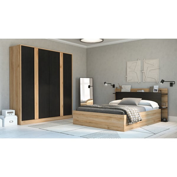 Šatníková skriňa v dekore duba v čierno-prírodnej farbe 180x197,5x53 cm Dennis – Marckeric-image-1