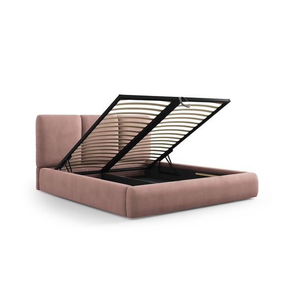 Svetloružová čalúnená dvojlôžková posteľ s úložným priestorom s roštom 140x200 cm Brody – Mazzini Beds-image-2