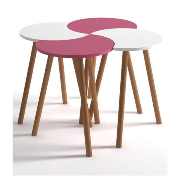 Sada 4 konferenčných stolíkov v bielej a ružovej farbe Monte Studio
