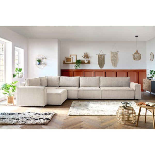 Krémovobiela menčestrová rohová pohovka (ľavý roh) Nihad modular – Bobochic Paris-image-1