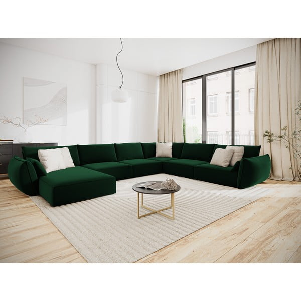 Tmavozelená zamatová rohová pohovka (pravý roh/do "U") Vanda – Mazzini Sofas-image-1