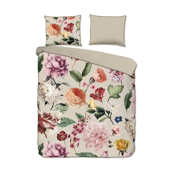 Béžové obliečky na dvojlôžko/predĺžené z bavlneného saténu 200x220 cm Fiori – Descanso