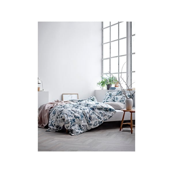 Modré obliečky z organického bavlnené saténu Södahl Flower burst, 140 x 200-image-2