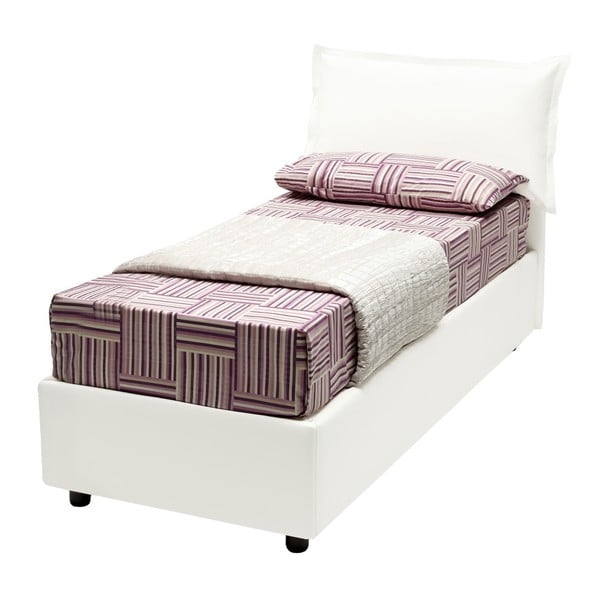 Biela jednolôžková posteľ s úložným priestorom, matracom a poťahom z koženky 13Casa Rose, 80 x 190 cm