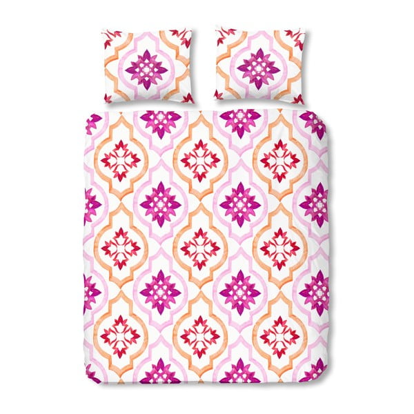 Ružové bavlnené posteľné obliečky Good Morning Tiled, 140 × 200 cm