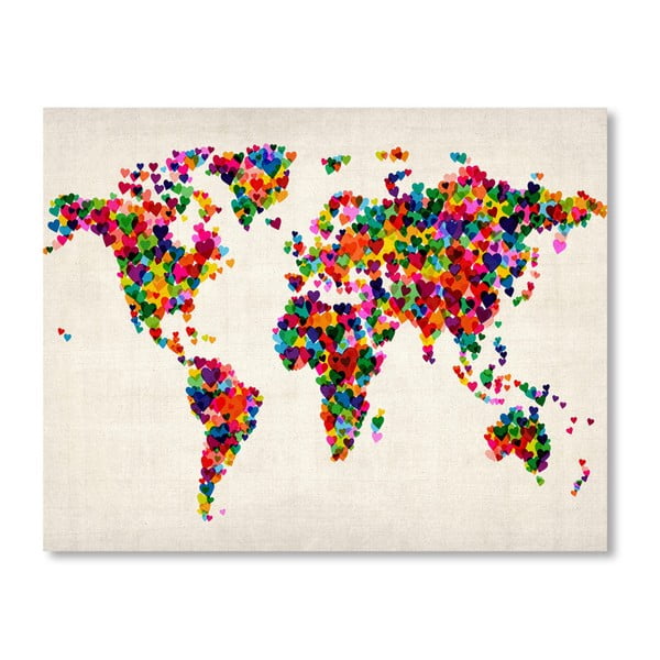 Plagát s pestrofarebnou mapou sveta Americanflat Love, 60  ×   42 cm