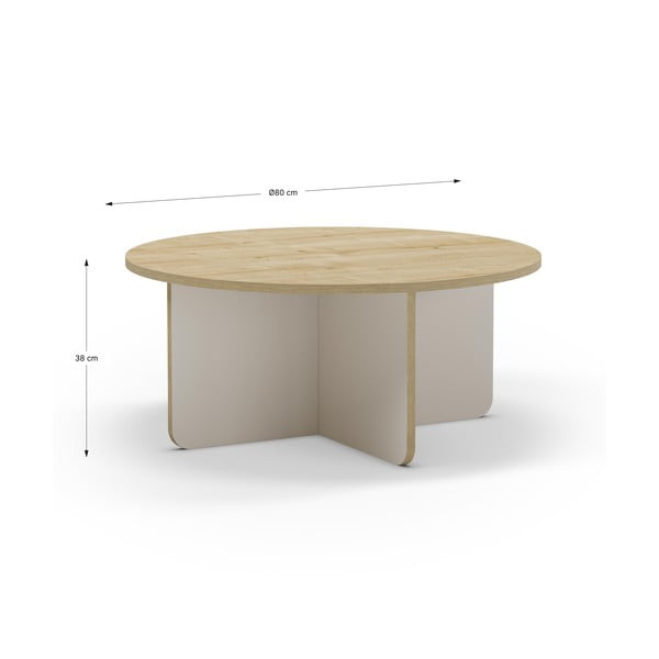 Krémovobiely/v prírodnej farbe okrúhly konferenčný stolík s doskou v dubovom dekore ø 80 cm Hillary – Marckeric-image-4
