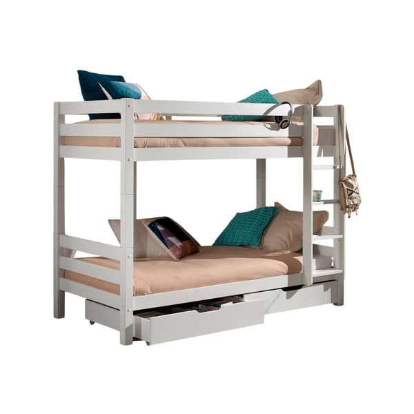 Biela poschodová detská posteľ z borovicového dreva s úložným priestorom PINO – Vipack
