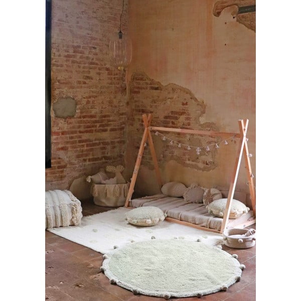 Kaki krémový prateľný ručne tkaný bavlnený detský koberec 120x160 cm Hippy Dots Olive – Lorena Canals-image-4