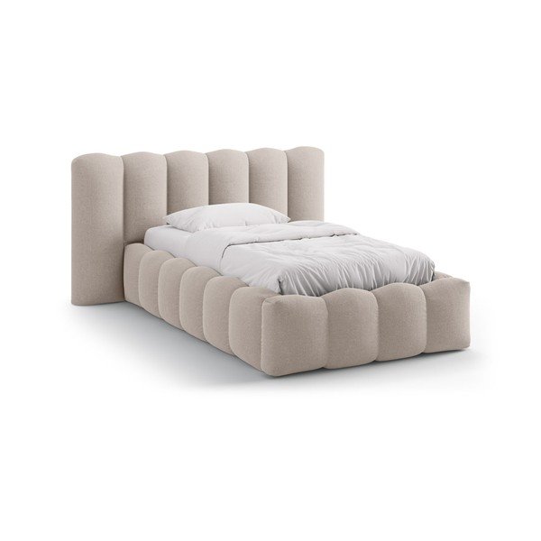 Svetlohnedá čalúnená jednolôžková posteľ s úložným priestorom s roštom 90x200 cm Lupine – Micadoni 