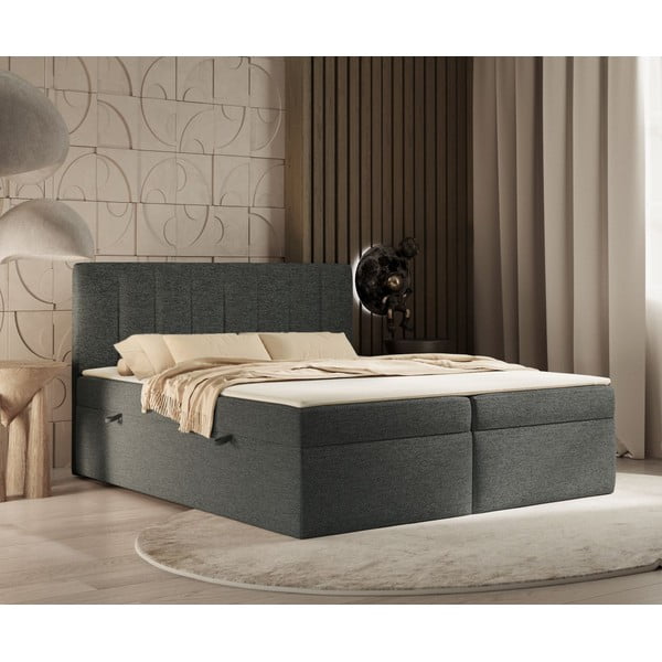 Tmavosivá boxspring posteľ s úložným priestorom 160x200 cm Novento – Maison de Rêve-image-4
