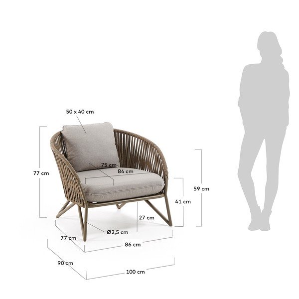 Svetlosivé/hnedé kovové záhradné kreslo Branzie – Kave Home-image-1