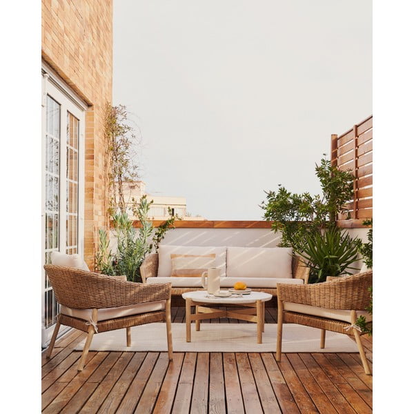 Záhradná lounge súprava z eukalyptového dreva pre 4 v krémovo-prírodnej farbe Pola – Kave Home-image-3