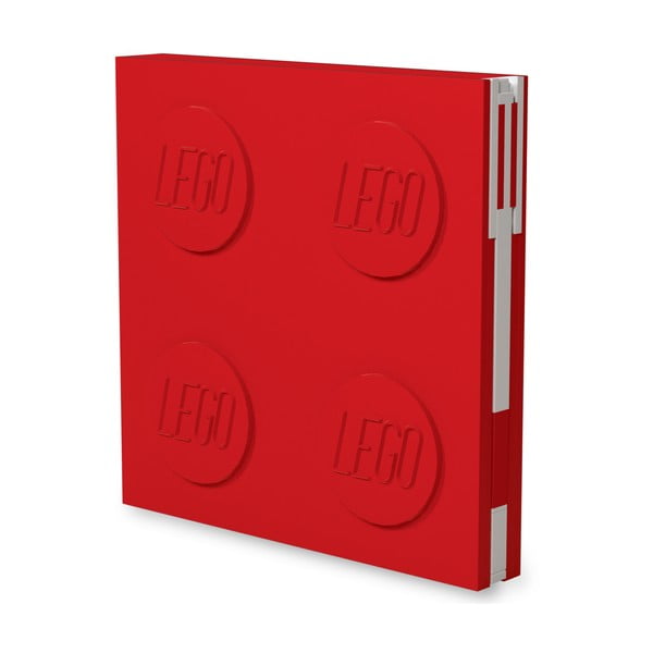 Červený štvorcový zápisník s gélovým perom LEGO®, 15,9 x 15,9 cm