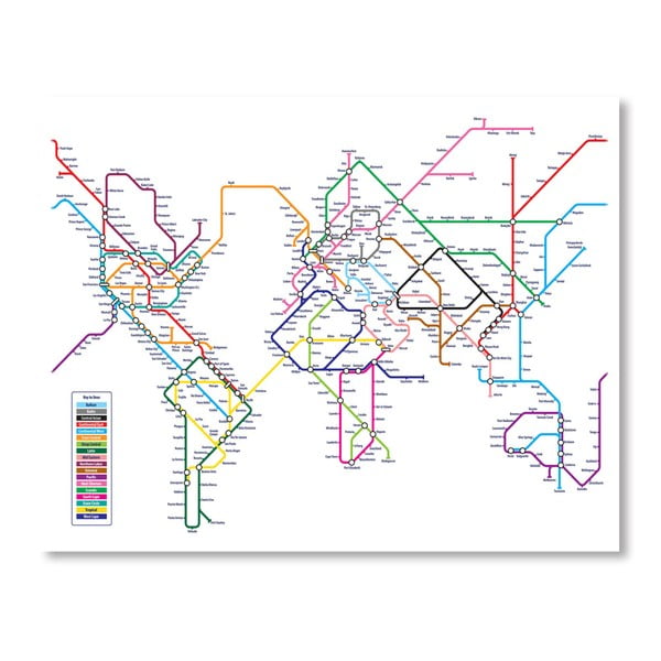 Plagát s mapou sveta Americanflat Subway, 60  ×   42 cm