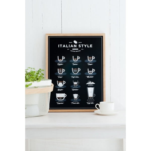 Čierny plagát Follygraph Italian Style Coffee, 21 × 30 cm