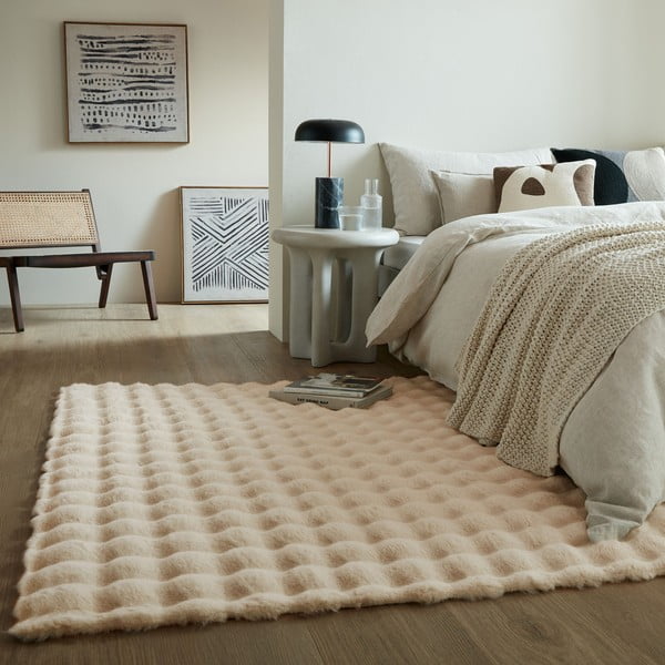 Krémová syntetická kožušina 80x150 cm Waffle Faux Fur – Flair Rugs-image-1