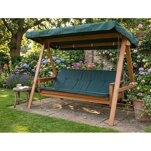 Zelená drevená záhradná hojdačka Vegas Lux - Rojaplast-image-1