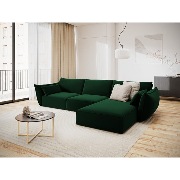 Tmavozelená zamatová rohová pohovka (pravý roh/s leňoškou) Vanda – Mazzini Sofas-image-1