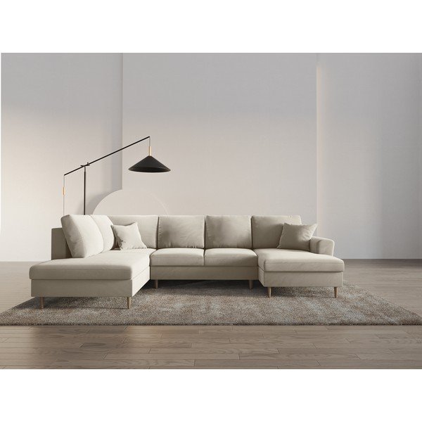 Béžová zamatová rozkladacia/s úložným priestorom rohová pohovka (ľavý roh/do "U") Kyoto – Cosmopolitan Design-image-2